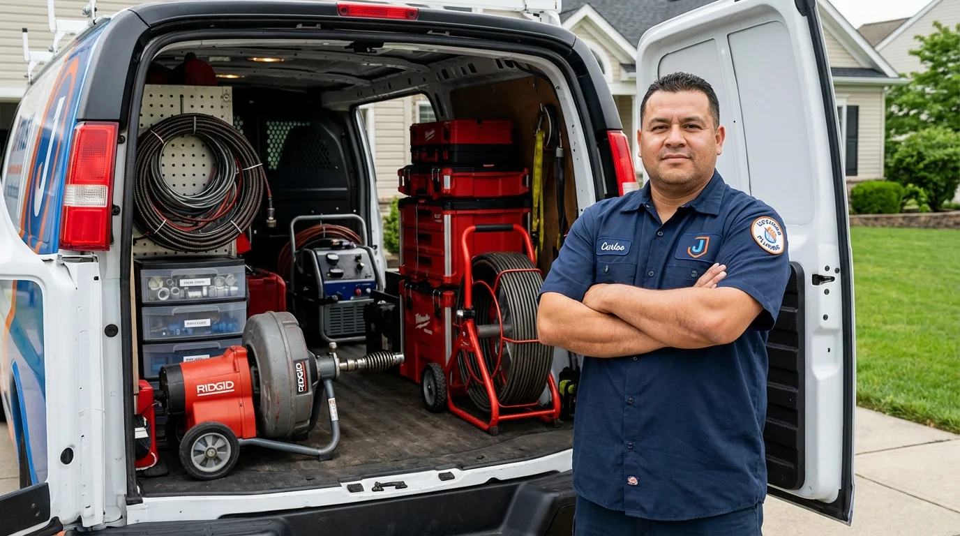 Professional drain cleaning equipment and Johns Plumbing LLC plumber in Accomac