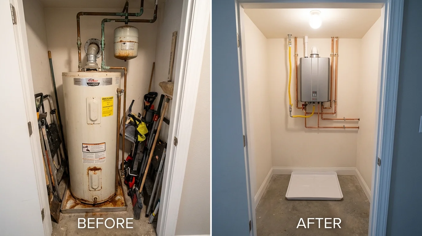 Tank water heater versus wall-mounted tankless unit comparison for Accomac, VA homeowners