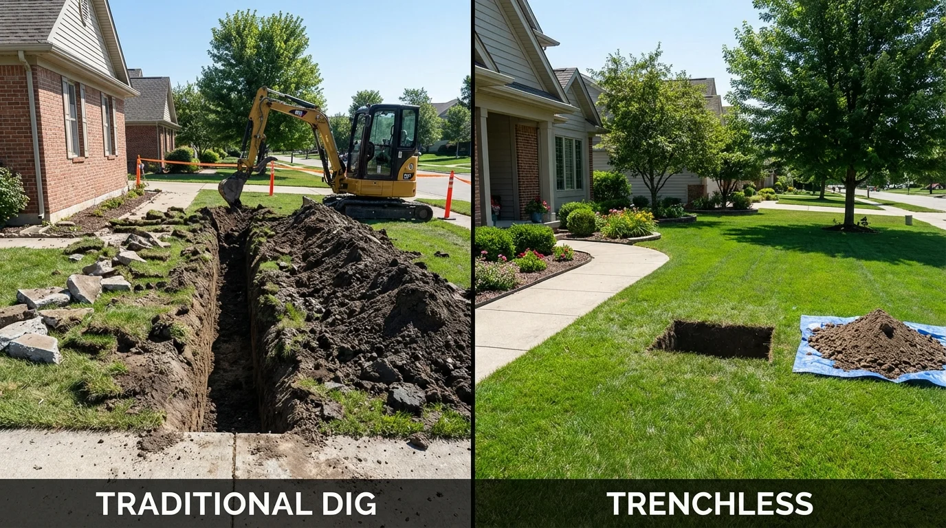 Trenchless sewer repair with minimal yard damage versus traditional excavation in Accomac, VA